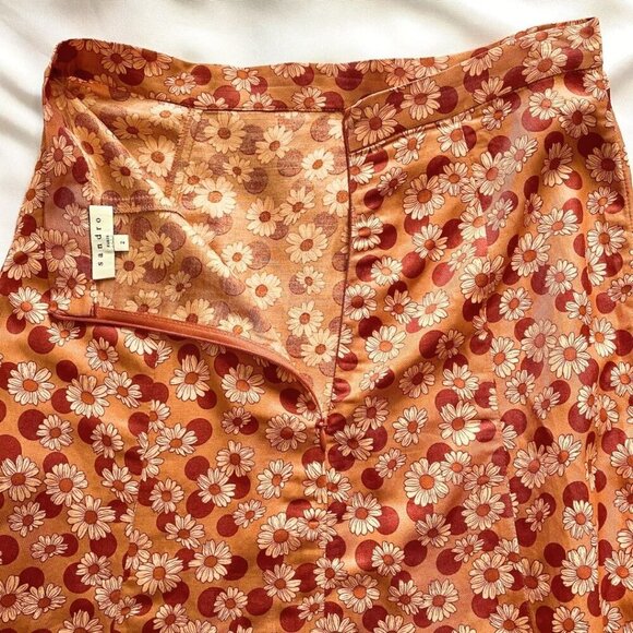 NWOT SANDRO PASCALINE DAISY POLKA DOTS FLARED MIDI SKIRT IN PINK - M (SANDRO 2) - Picture 9 of 10